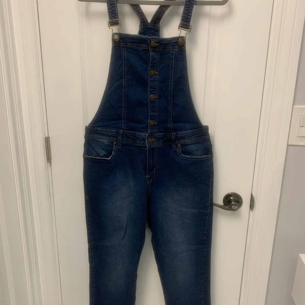 Cropped Dark Blue Denim Overalls